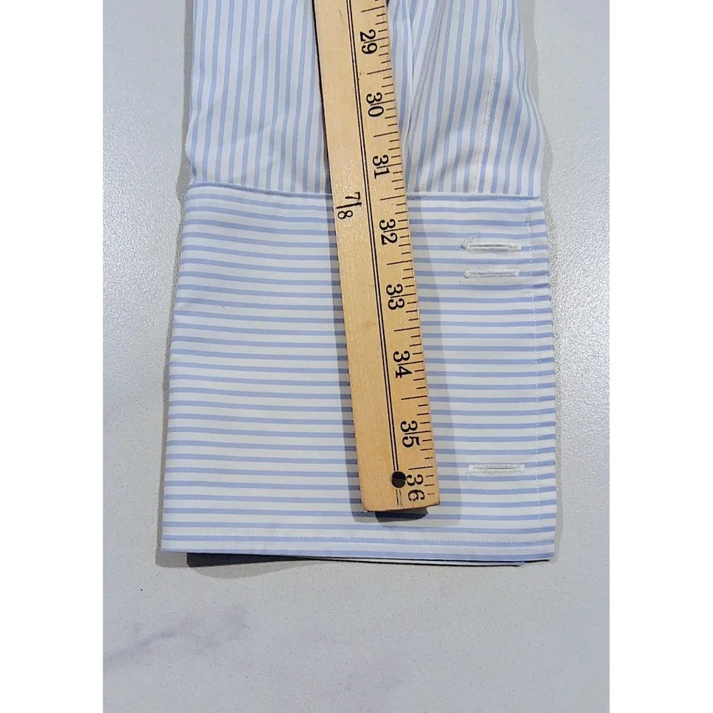 Charles Tyrwhitt Men's Dress Shirt Non-Iron Size 18 / 37 Blue Striped Cotton